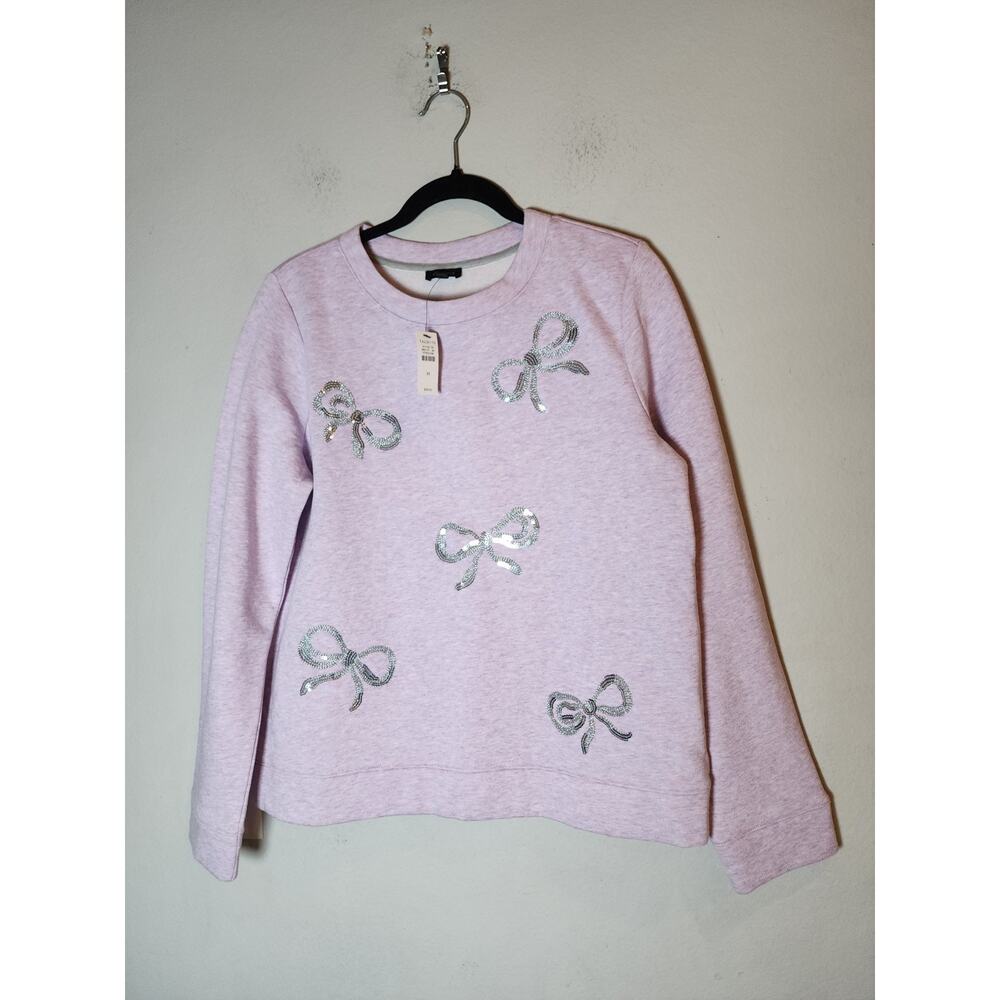 NWT Talbots Embellished Sequin Bows Crewneck Purple Sweatshirt Size Medium